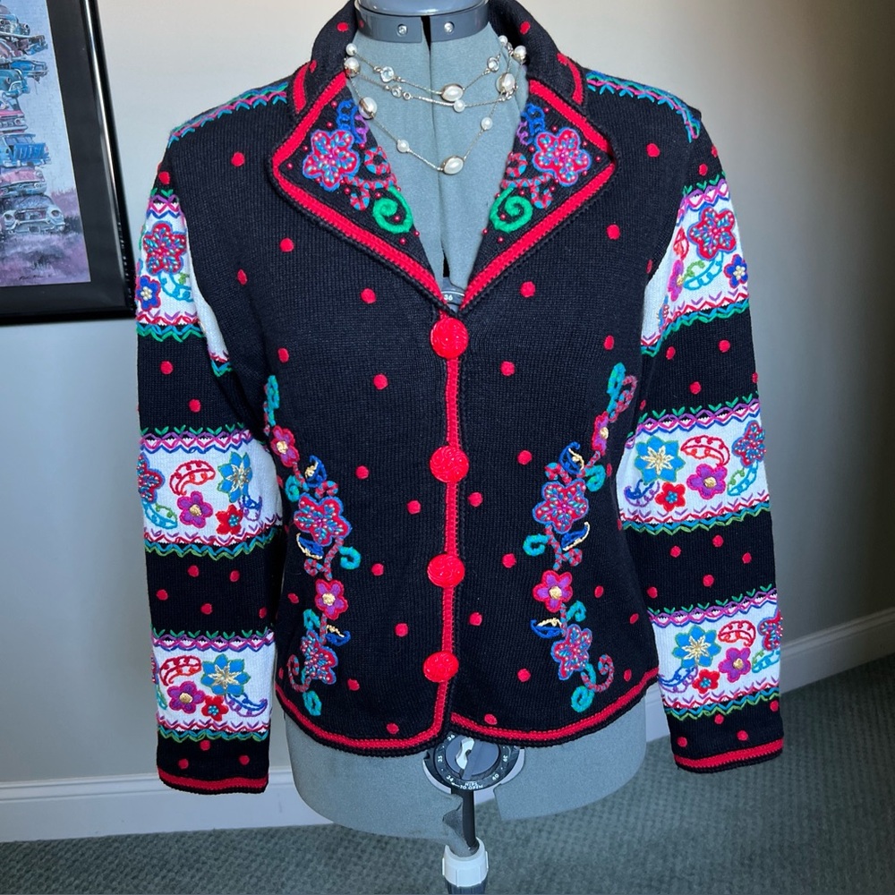 Michael Simon S M Embroidered Beaded Sweater Cardigan